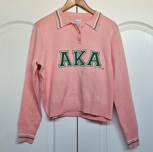 Ivy Storehouse Alpha Kappa Alpha Sorority V-Neck Button Pink Cardigan Sweater LG